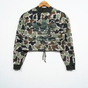adidas Originals Camo Trefoil Sweatshirt Womens XS Cropped Drawstring Hem Logo